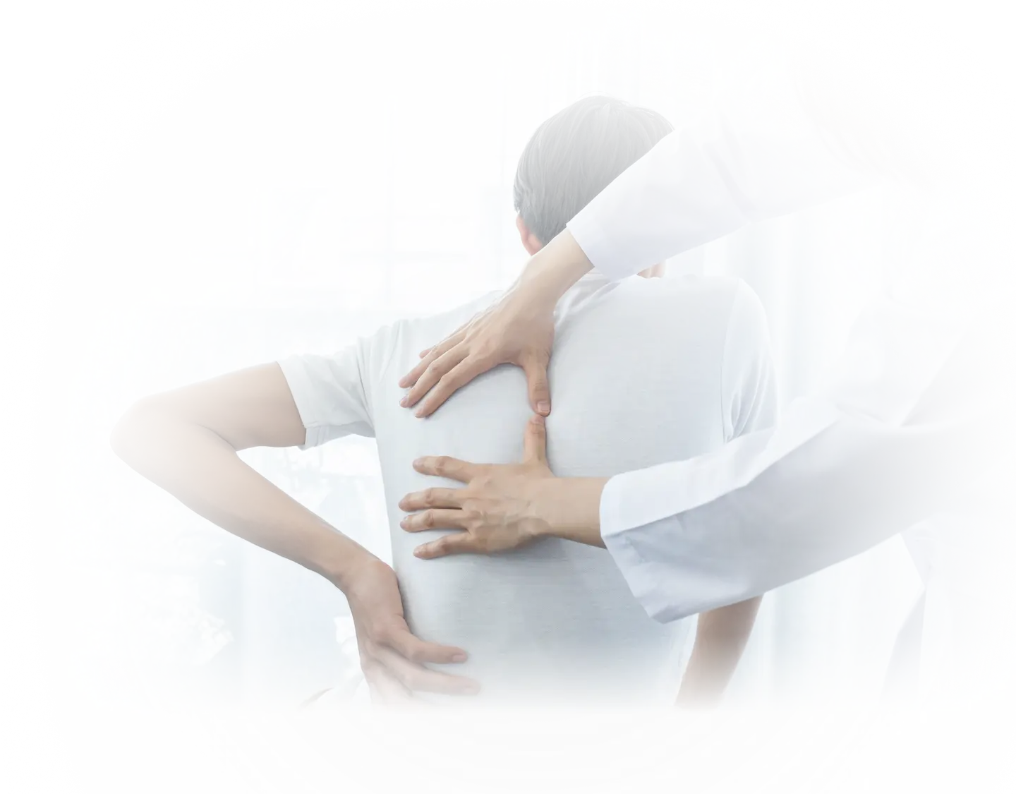 Person receiving a back examination from a healthcare provider, representing allograft tissue treatment for improved mobility and reduced pain at Gallant Lion Medical