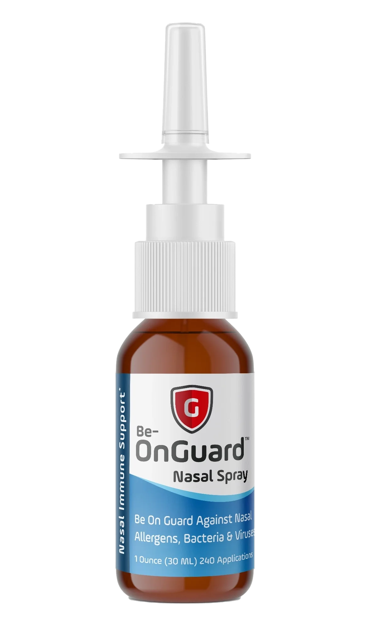 Be-OnGuard Nasal Spray bottle positioned on a lotus flower, representing all-natural protection against airborne viruses, bacteria, and sinus inflammation at Gallant Lion Medical