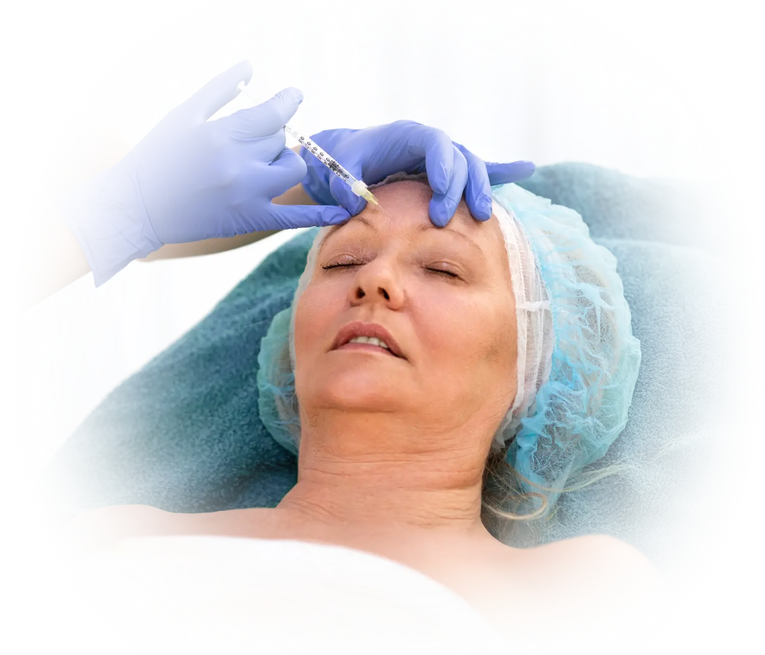 Mature woman receiving a forehead BOTOX® injection, representing wrinkle-reducing neuromodulator therapy for smoother, younger-looking skin at Gallant Lion Medical